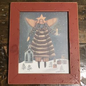 Primitive Holiday Angel photo in red frame
